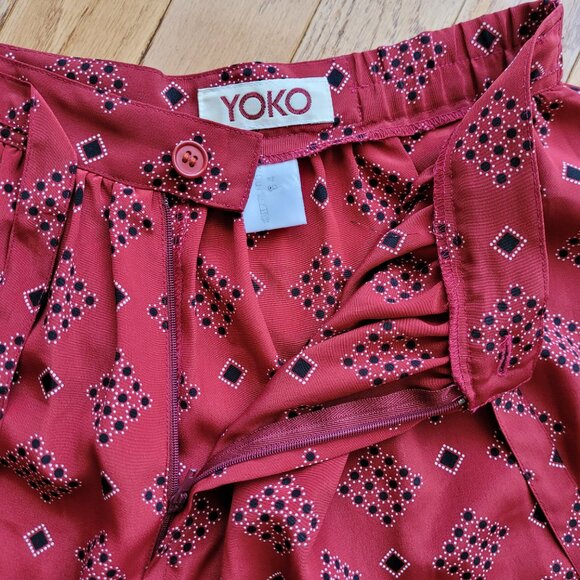 YOKO Skirt Pants Culottes Wide Leg Cropped Flowy Tie Front - Picture 5 of 11